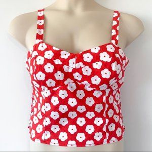 Wet Seal Smocked Daisy Crop Top Pinup Red Orange
